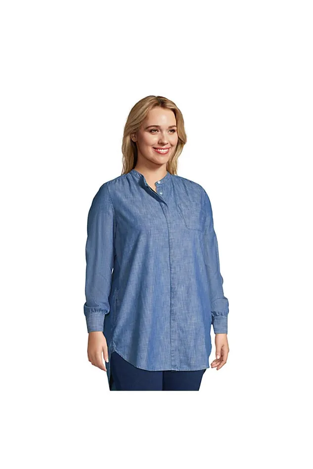 Lands039 End Shirts and Blouses Women Plus Size Chambray Aline Long Sleeve Tunic Top Medium Dark Indigo Chambray Lands039 End Shirts and Blouses Women Plus Size Chambray Aline Long Sleeve Tunic Top Medium Dark Indigo Chambray