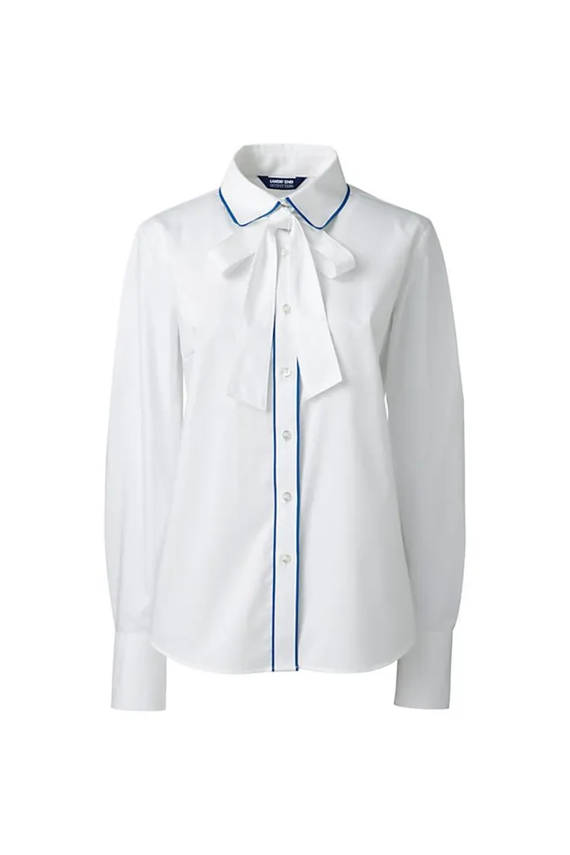 Lands039 End Shirts and Blouses Women Plus Size Tie Neck Blouse Pearl White