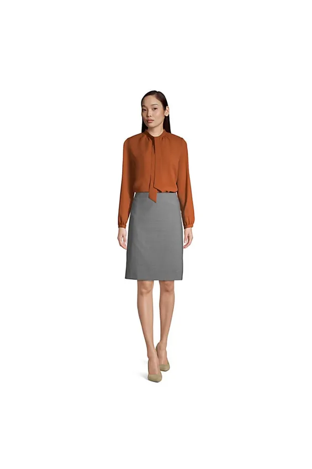 Lands039 End Shirts and Blouses Women Polyester Crepe Long Sleeve Tie Neck Popover Blouse Vintage Peony