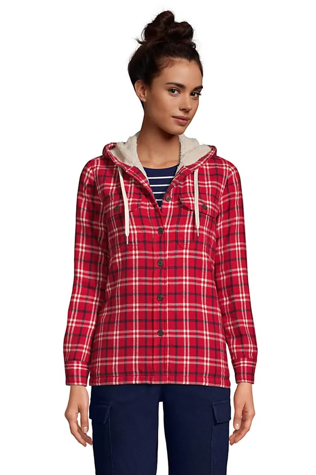 Lands039 End Shirts and Blouses Women Sherpa Fleece Lined Flannel Shirt Jacket Hoodie Shacket Rich Red Holiday Plaid Lands039 End Shirts and Blouses Women Sherpa Fleece Lined Flannel Shirt Jacket Hoodie Shacket Rich Red Holiday Plaid