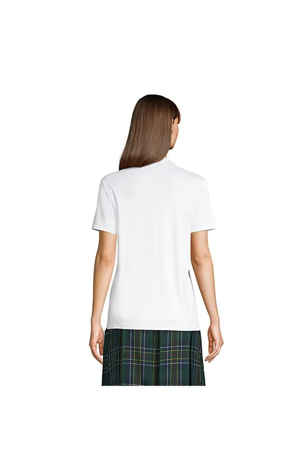 Lands039 End Shirts and Blouses Women Short Sleeve Button Front Peter Pan Collar Knit Shirt Blue