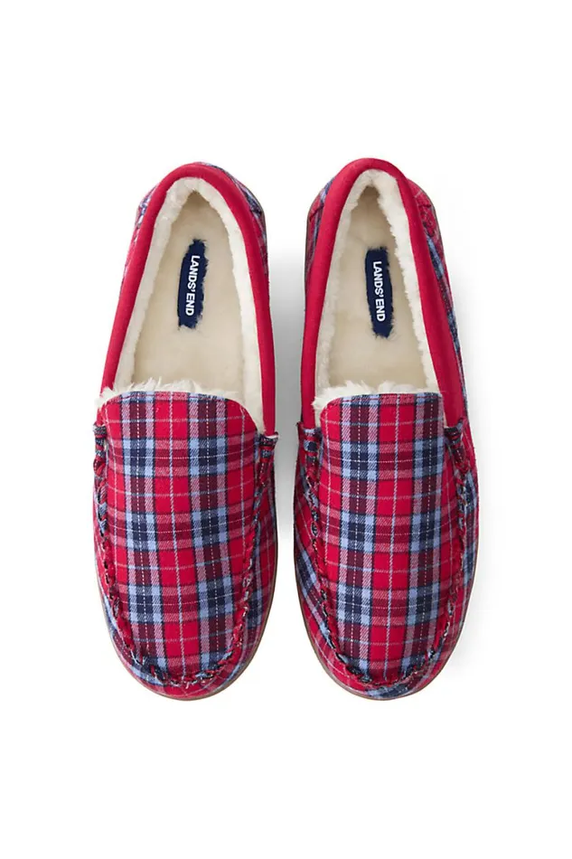 Lands039 End Shoes Men Moccasin Slippersplaid Rich Red Multi Plaid