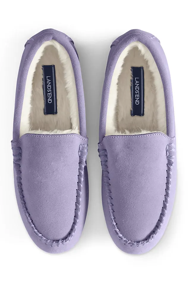 Lands039 End Shoes Women Suede Leather Moccasin Slippers Lavender Cloud