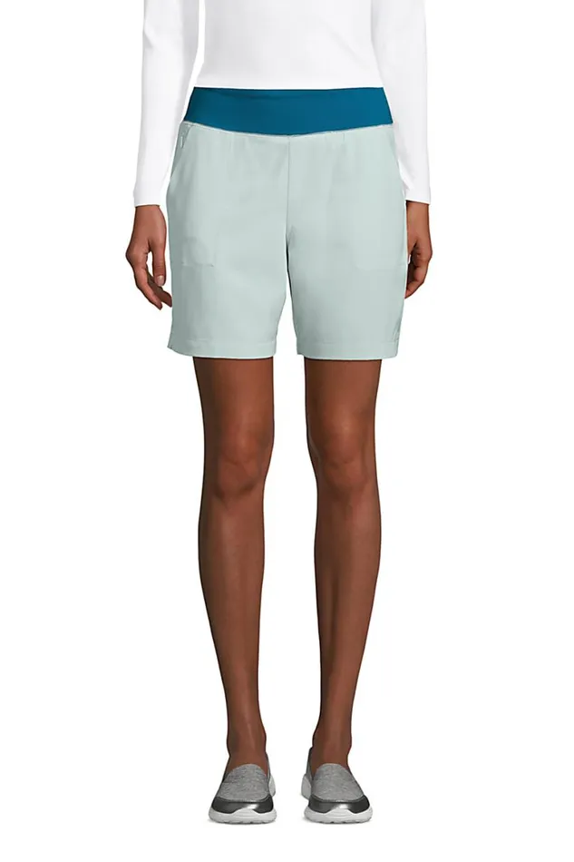 Lands039 End Shorts Women 7034 High Rise Everyday Active Shorts Baltic Teal Tie Dye Floral