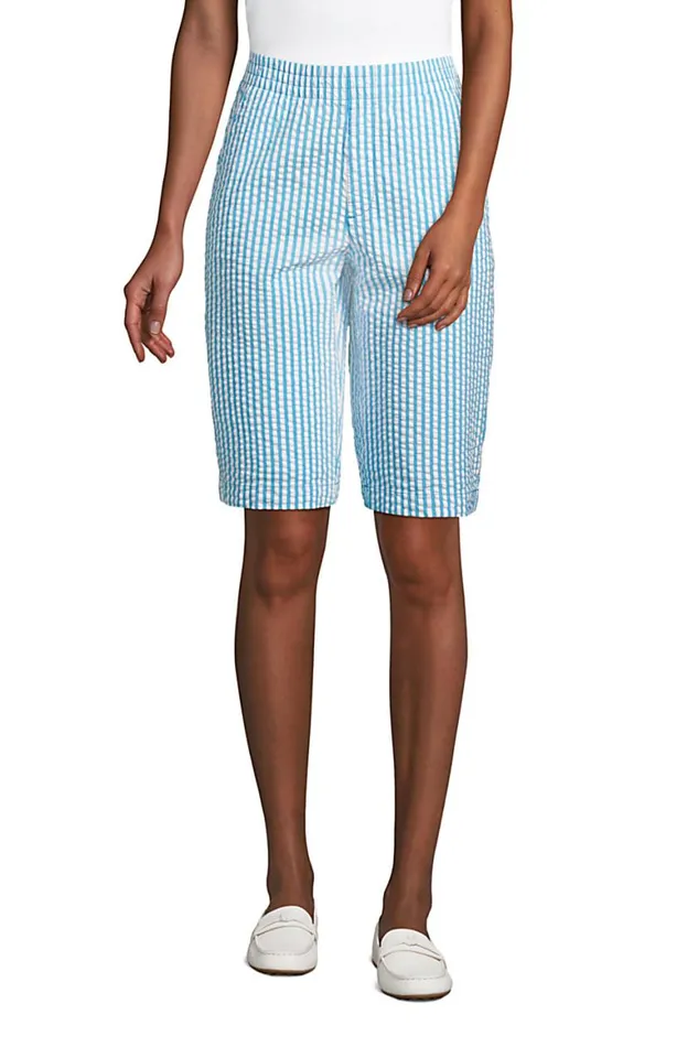 Lands039 End Shorts Women Petite Mid Rise Elastic Waist Pull On 12034 Chino Seersucker Bermuda Shorts Reef Blue Seersucker Lands039 End Shorts Women Petite Mid Rise Elastic Waist Pull On 12034 Chino Seersucker Bermuda Shorts Reef Blue Seersucker