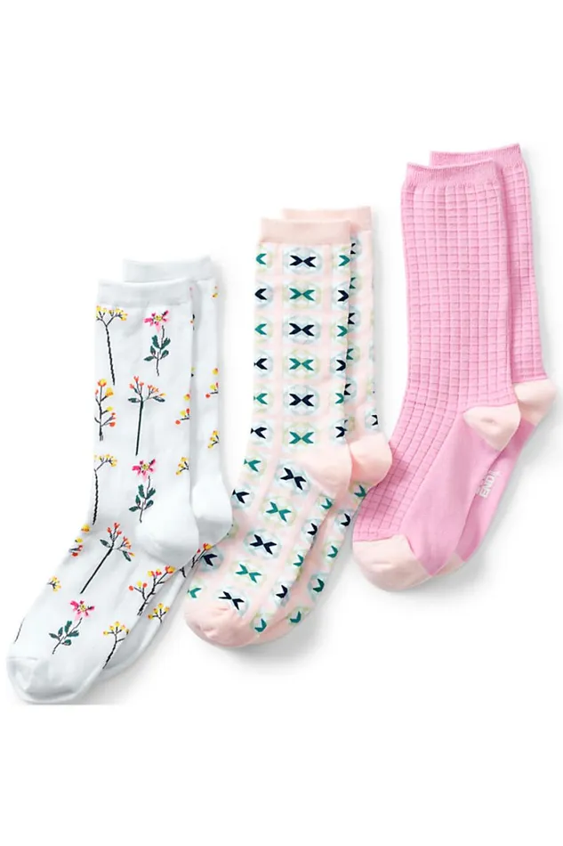 Lands039 End Socks and Hosiery Women 3pack Patterned Crew Socks Soft Tea Rose Quilt Pack Lands039 End Socks and Hosiery Women 3pack Patterned Crew Socks Soft Tea Rose Quilt Pack