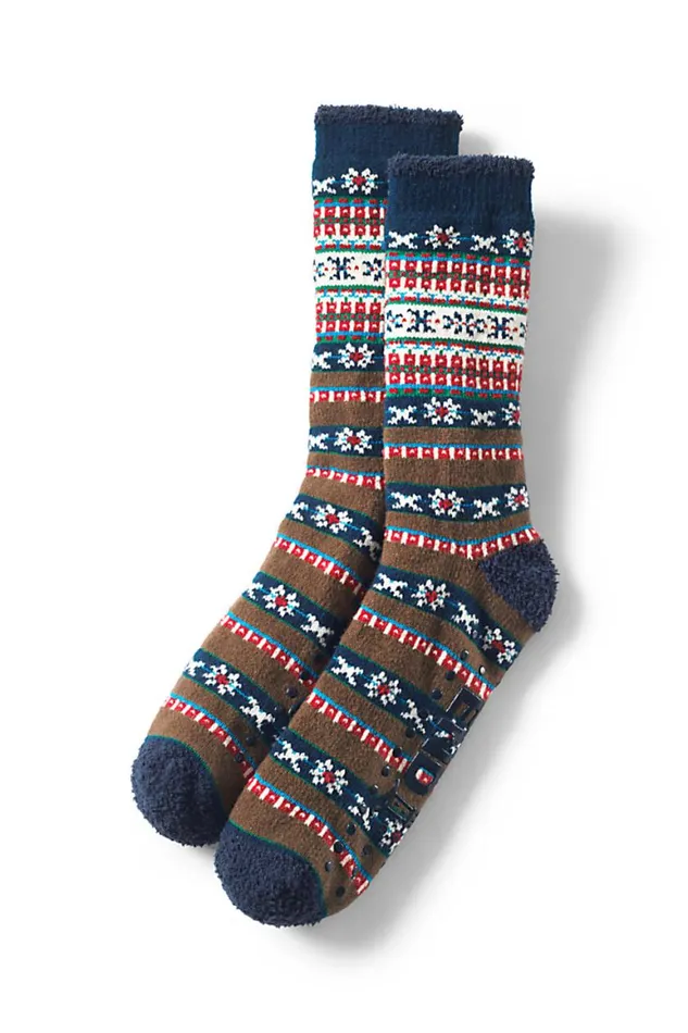Lands039 End Socks and Hosiery Women Cabin Slipper Socks Light Brown Fairisle