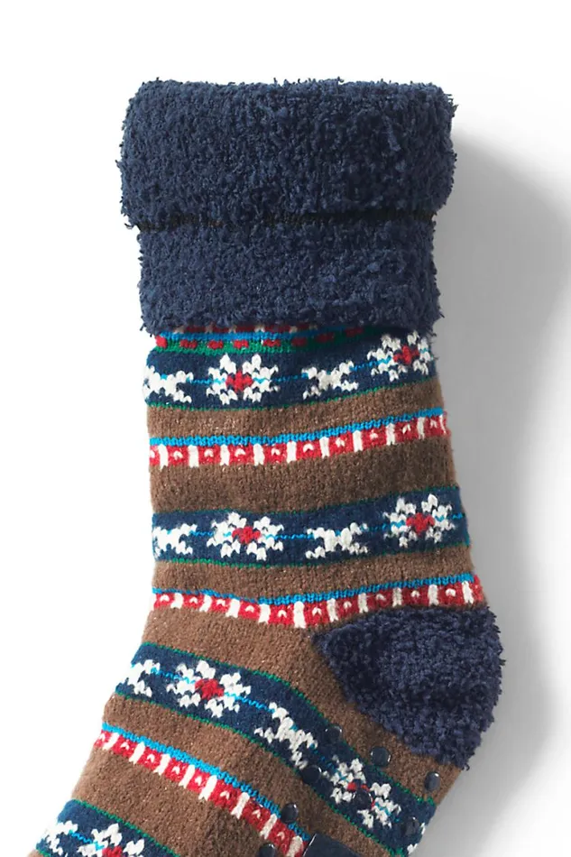 Lands039 End Socks and Hosiery Women Cabin Slipper Socks Light Brown Fairisle