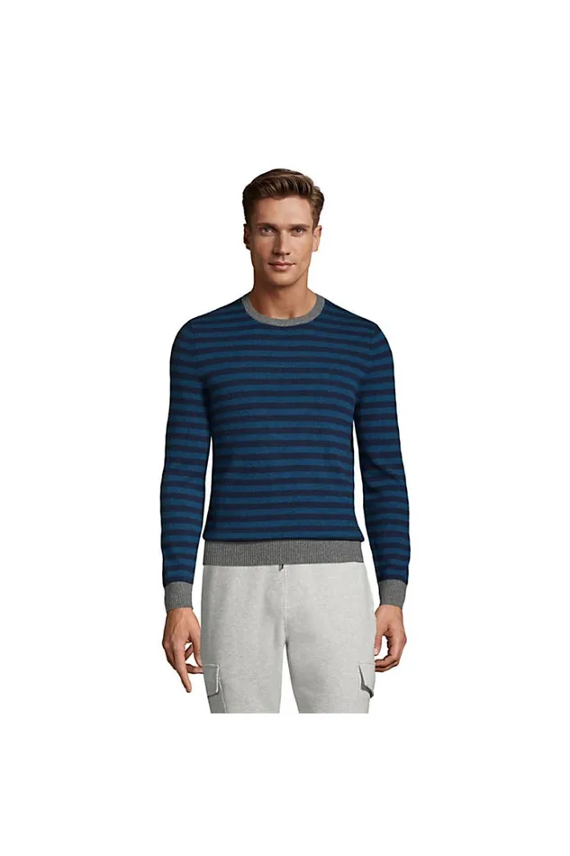 Lands039 End Sweaters Men Fine Gauge Cashmere Stripe Sweater Radiant Navy