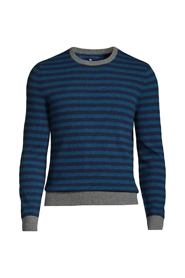 Lands039 End Sweaters Men Fine Gauge Cashmere Stripe Sweater Radiant Navy Lands039 End Sweaters Men Fine Gauge Cashmere Stripe Sweater Radiant Navy