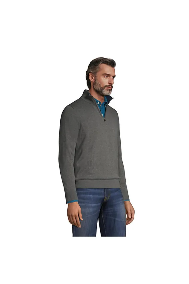 Lands039 End Sweaters Men Fine Gauge Supima Cotton Quarter Zip Sweater Radiant Navy