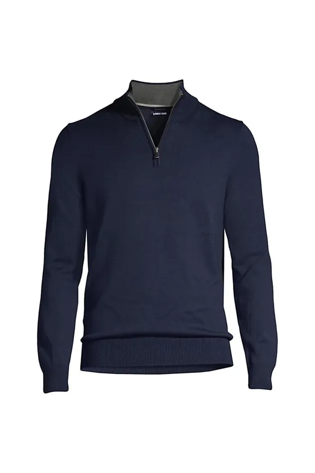 Lands039 End Sweaters Men Fine Gauge Supima Cotton Quarter Zip Sweater Radiant Navy