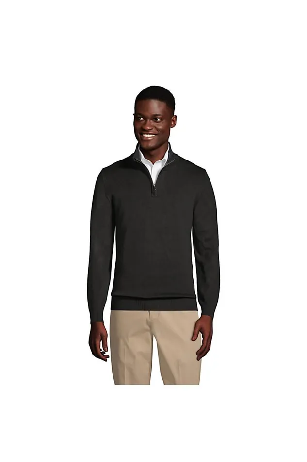 Lands039 End Sweaters Men Performance Quarter Zip Mock Sweater Black