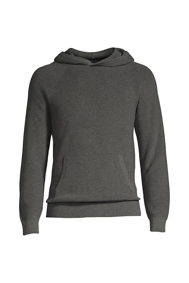 Lands039 End Sweaters Men Supima Pullover Hoodie Sweater Charcoal Heather