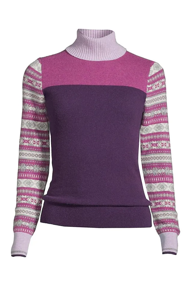 Lands039 End Sweaters Women Cashmere Long Sleeve Pattern Turtleneck Sweater Rubellite Blocked Fairisle Lands039 End Sweaters Women Cashmere Long Sleeve Pattern Turtleneck Sweater Rubellite Blocked Fairisle