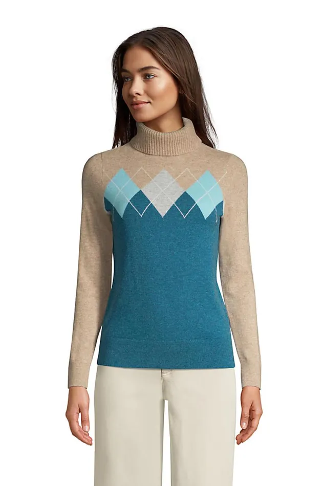 Lands039 End Sweaters Women Cashmere Turtleneck Sweater 8211 Intarsia Classic Teal Heather Argyle Lands039 End Sweaters Women Cashmere Turtleneck Sweater 8211 Intarsia Classic Teal Heather Argyle
