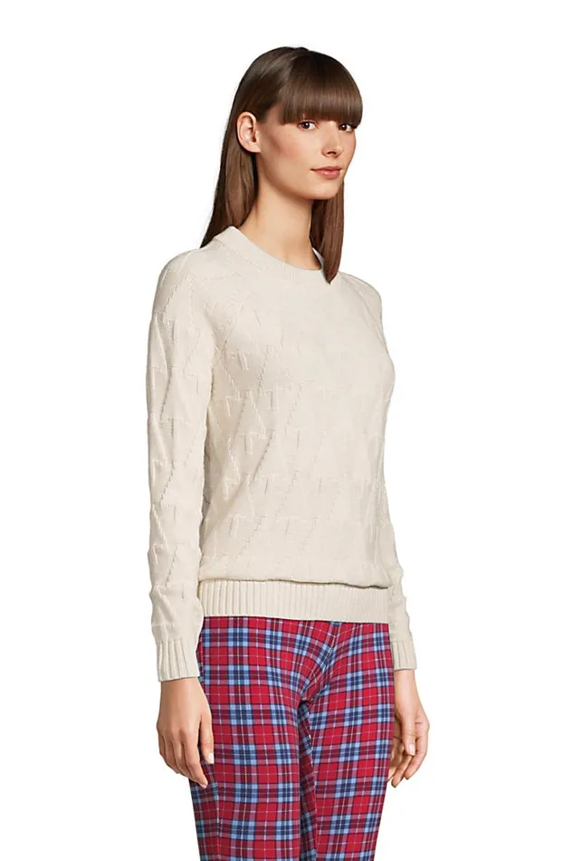 Lands039 End Sweaters Women Cotton Drifter Shaker Doubled Crew Neck Sweater 8211 Pattern Vintage Birch Heather