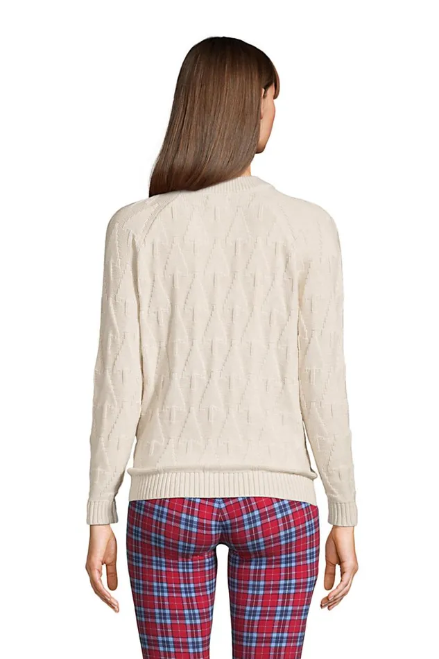 Lands039 End Sweaters Women Cotton Drifter Shaker Doubled Crew Neck Sweater 8211 Pattern Vintage Birch Heather