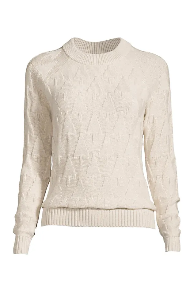 Lands039 End Sweaters Women Cotton Drifter Shaker Doubled Crew Neck Sweater 8211 Pattern Vintage Birch Heather