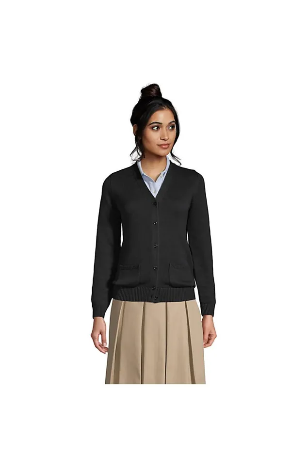 Lands039 End Sweaters Women Cotton Modal Button Front Cardigan Sweater Black