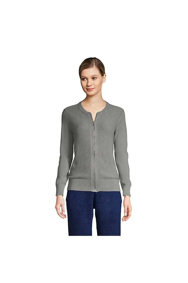 Lands039 End Sweaters Women Cotton Modal Zip Cardigan Sweater Jacket Pewter Heather Lands039 End Sweaters Women Cotton Modal Zip Cardigan Sweater Jacket Pewter Heather