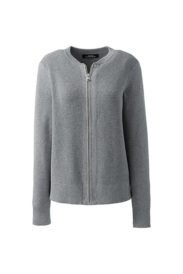 Lands039 End Sweaters Women Cotton Modal Zip Cardigan Sweater Jacket Pewter Heather Lands039 End Sweaters Women Cotton Modal Zip Cardigan Sweater Jacket Pewter Heather