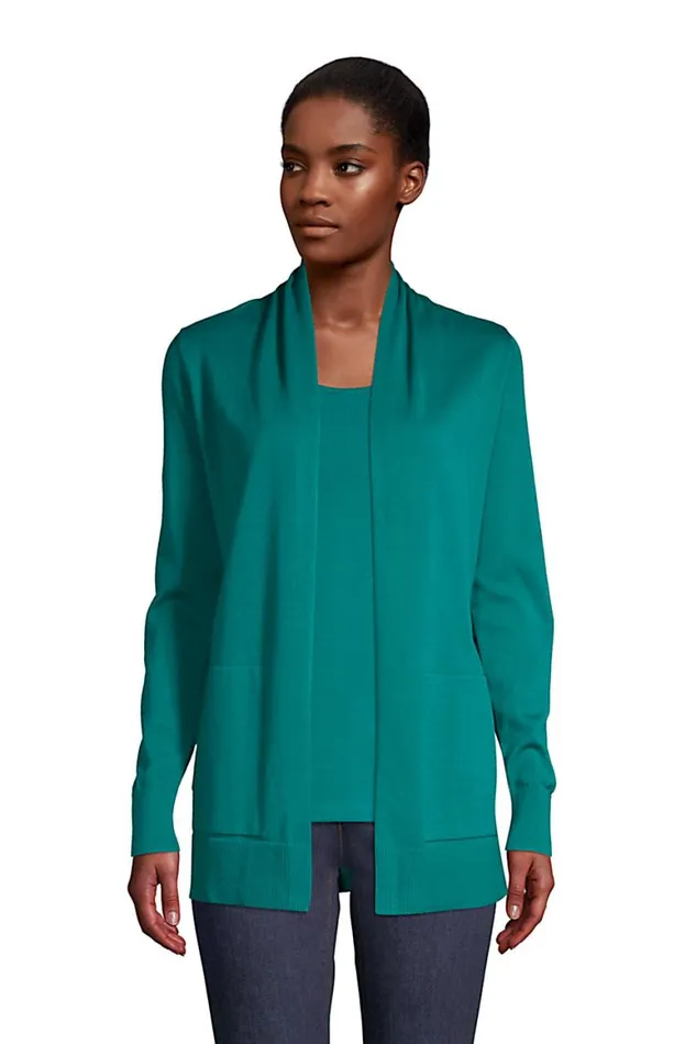 Lands039 End Sweaters Women Cotton Open Long Cardigan Sweater Jade Emerald
