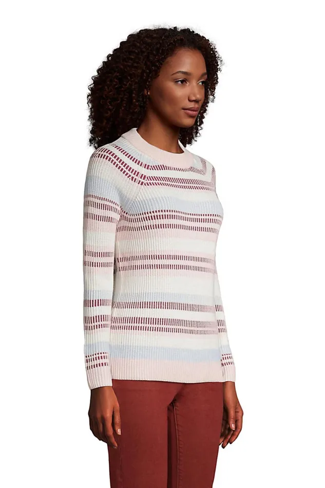 Lands039 End Sweaters Women Drifter Shaker Crew Neck Sweater 8211 Stripe Ivory Plaited Multi Stripe
