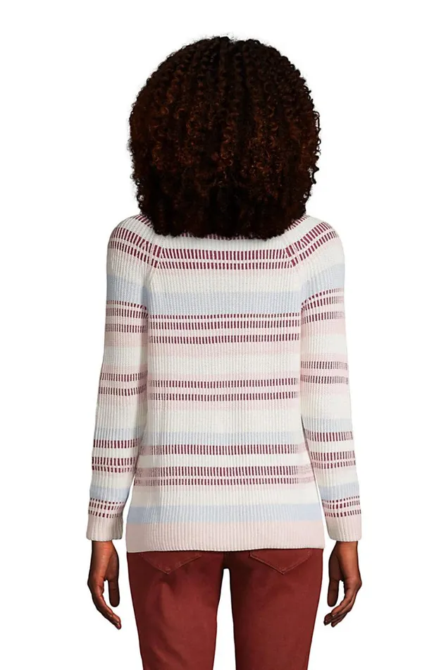Lands039 End Sweaters Women Drifter Shaker Crew Neck Sweater 8211 Stripe Ivory Plaited Multi Stripe
