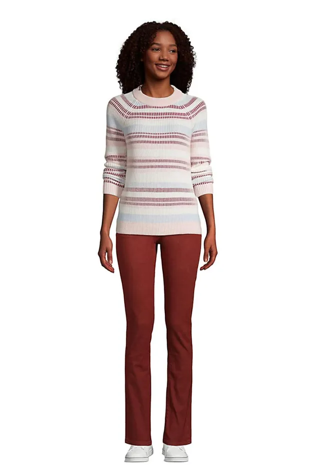 Lands039 End Sweaters Women Drifter Shaker Crew Neck Sweater 8211 Stripe Ivory Plaited Multi Stripe