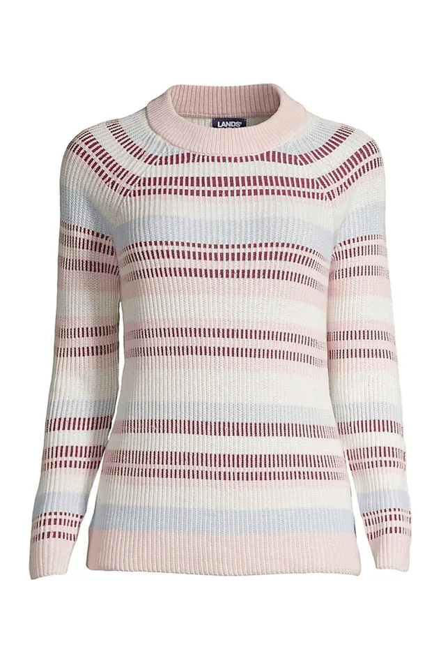 Lands039 End Sweaters Women Drifter Shaker Crew Neck Sweater 8211 Stripe Ivory Plaited Multi Stripe