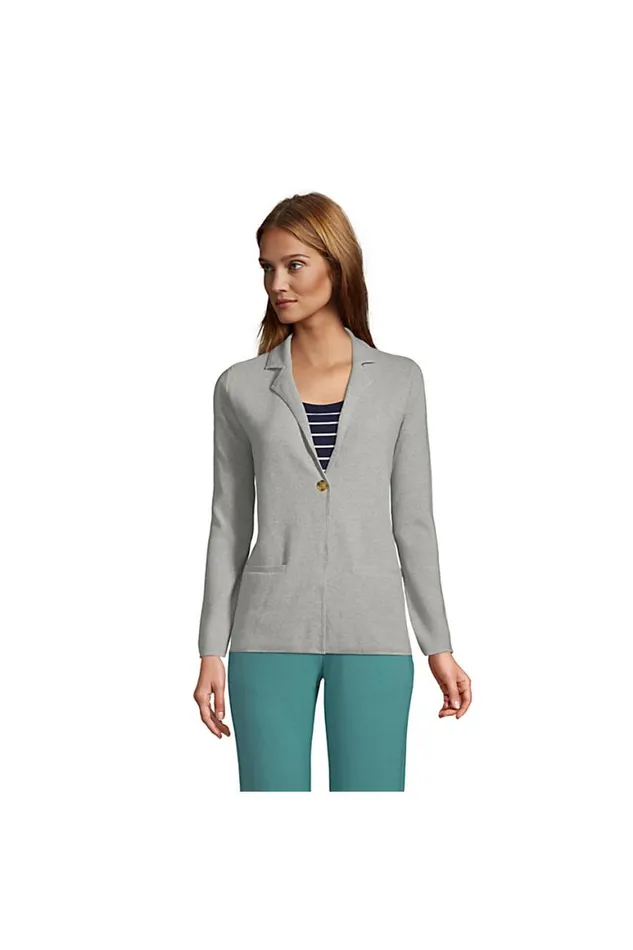 Lands039 End Sweaters Women Fine Gauge Cotton Button Front Blazer Sweater Gray Heather Lands039 End Sweaters Women Fine Gauge Cotton Button Front Blazer Sweater Gray Heather