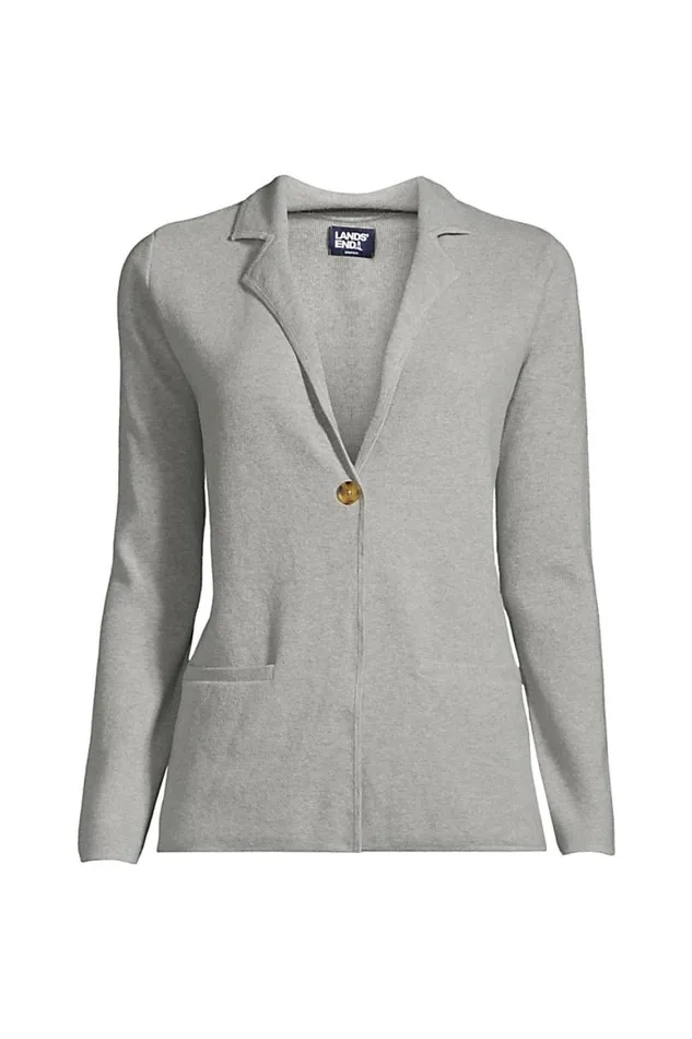 Lands039 End Sweaters Women Fine Gauge Cotton Button Front Blazer Sweater Gray Heather Lands039 End Sweaters Women Fine Gauge Cotton Button Front Blazer Sweater Gray Heather