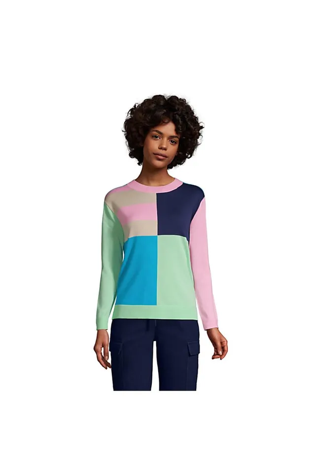Lands039 End Sweaters Women Fine Gauge Cotton Crew Neck Sweater 8211 Intarsia Deep Sea Navy Le Colorblock Lands039 End Sweaters Women Fine Gauge Cotton Crew Neck Sweater 8211 Intarsia Deep Sea Navy Le Colorblock