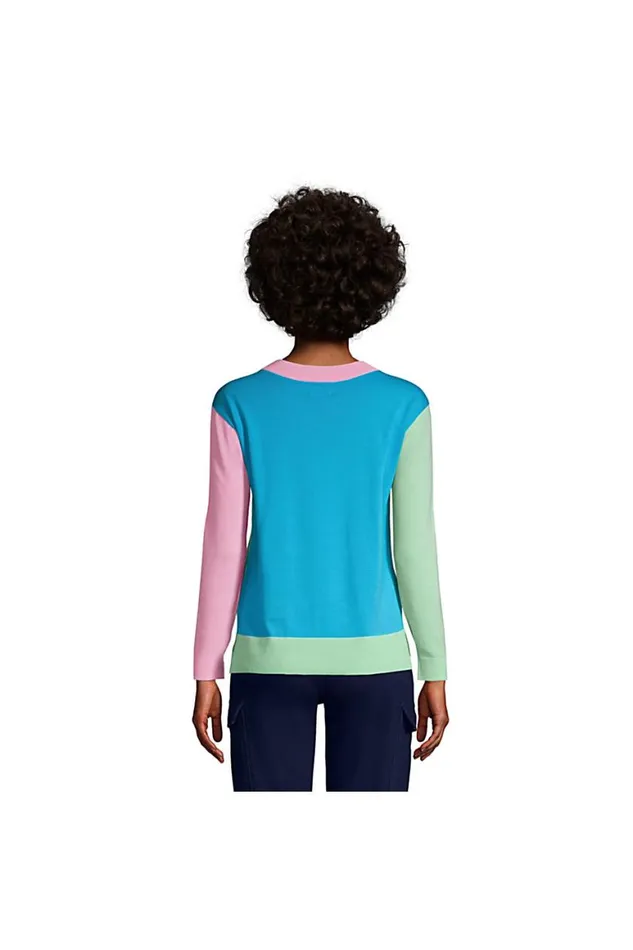 Lands039 End Sweaters Women Fine Gauge Cotton Crew Neck Sweater 8211 Intarsia Deep Sea Navy Le Colorblock Lands039 End Sweaters Women Fine Gauge Cotton Crew Neck Sweater 8211 Intarsia Deep Sea Navy Le Colorblock