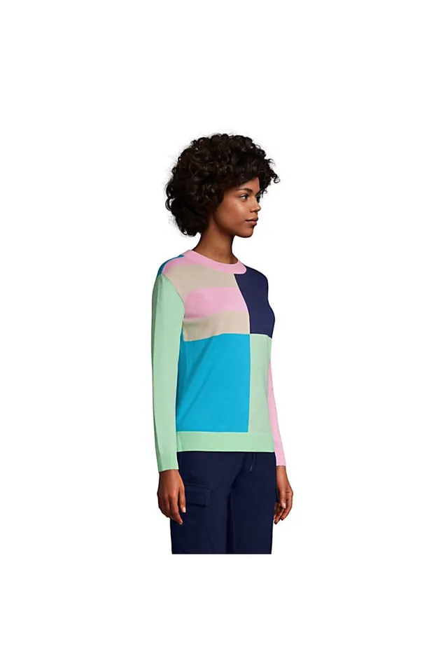 Lands039 End Sweaters Women Fine Gauge Cotton Crew Neck Sweater 8211 Intarsia Deep Sea Navy Le Colorblock Lands039 End Sweaters Women Fine Gauge Cotton Crew Neck Sweater 8211 Intarsia Deep Sea Navy Le Colorblock