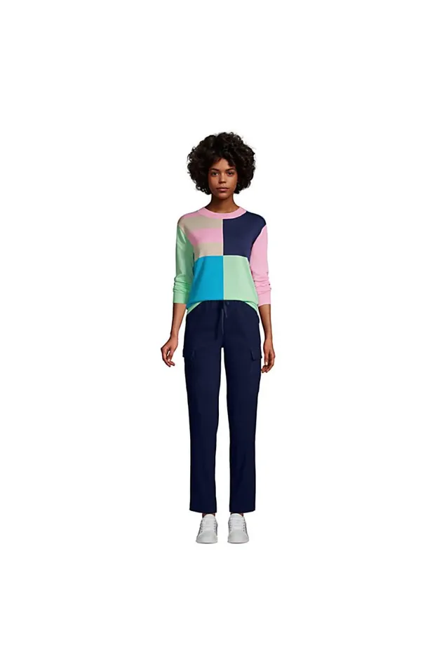 Lands039 End Sweaters Women Fine Gauge Cotton Crew Neck Sweater 8211 Intarsia Deep Sea Navy Le Colorblock Lands039 End Sweaters Women Fine Gauge Cotton Crew Neck Sweater 8211 Intarsia Deep Sea Navy Le Colorblock