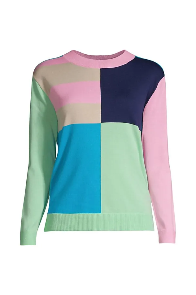 Lands039 End Sweaters Women Fine Gauge Cotton Crew Neck Sweater 8211 Intarsia Deep Sea Navy Le Colorblock Lands039 End Sweaters Women Fine Gauge Cotton Crew Neck Sweater 8211 Intarsia Deep Sea Navy Le Colorblock