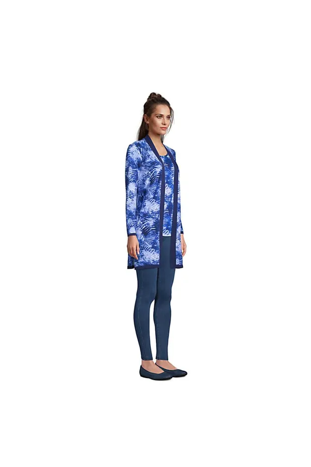 Lands039 End Sweaters Women Fine Gauge Cotton Long Open Cardigan Sweater 8211 Print Deep Sea Navy Tie Dye Palm Lands039 End Sweaters Women Fine Gauge Cotton Long Open Cardigan Sweater 8211 Print Deep Sea Navy Tie Dye Palm