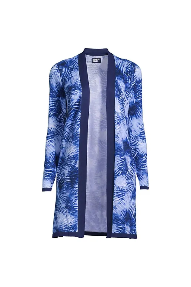 Lands039 End Sweaters Women Fine Gauge Cotton Long Open Cardigan Sweater 8211 Print Deep Sea Navy Tie Dye Palm Lands039 End Sweaters Women Fine Gauge Cotton Long Open Cardigan Sweater 8211 Print Deep Sea Navy Tie Dye Palm