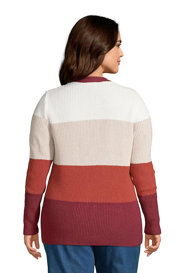 Lands039 End Sweaters Women Plus Size Cotton Drifter Cardigan Colorblock Sweater Rich Burgundy Colorblock