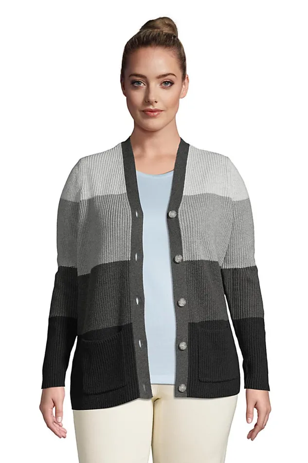 Lands039 End Sweaters Women Plus Size Cotton Drifter Cardigan Colorblock Sweater Rich Burgundy Colorblock