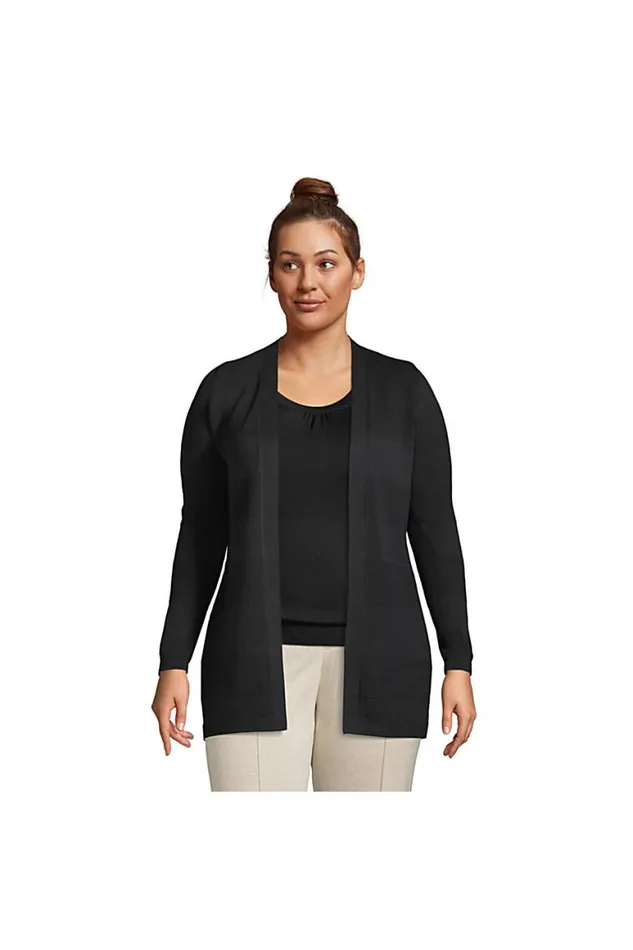 Lands039 End Sweaters Women Plus Size Cotton Modal Texture Stripe Open Cardigan Sweater Black Lands039 End Sweaters Women Plus Size Cotton Modal Texture Stripe Open Cardigan Sweater Black