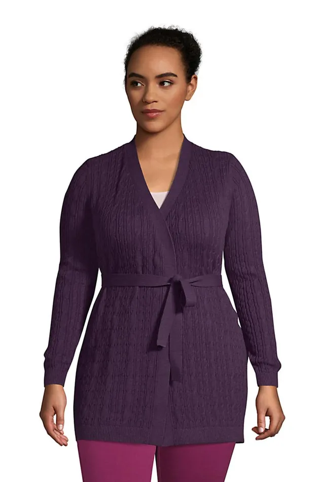 Lands039 End Sweaters Women Plus Size Fine Gauge Cotton Cable Tie Front Cardigan Sweater Blackberry Shadow Heather Lands039 End Sweaters Women Plus Size Fine Gauge Cotton Cable Tie Front Cardigan Sweater Blackberry Shadow Heather