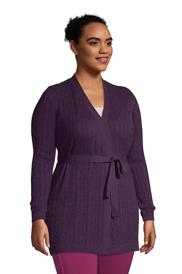 Lands039 End Sweaters Women Plus Size Fine Gauge Cotton Cable Tie Front Cardigan Sweater Blackberry Shadow Heather Lands039 End Sweaters Women Plus Size Fine Gauge Cotton Cable Tie Front Cardigan Sweater Blackberry Shadow Heather