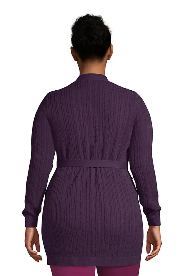 Lands039 End Sweaters Women Plus Size Fine Gauge Cotton Cable Tie Front Cardigan Sweater Blackberry Shadow Heather Lands039 End Sweaters Women Plus Size Fine Gauge Cotton Cable Tie Front Cardigan Sweater Blackberry Shadow Heather