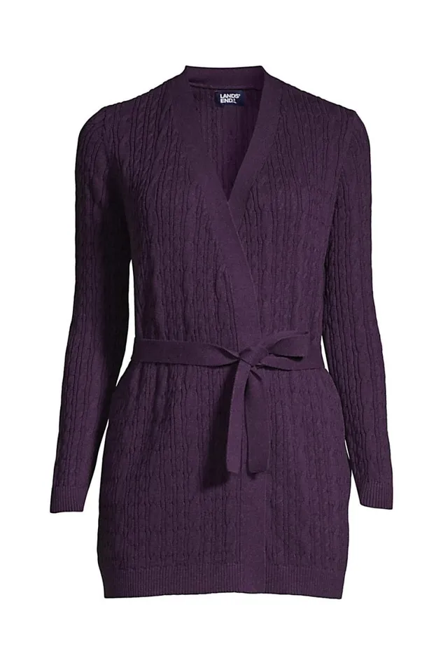 Lands039 End Sweaters Women Plus Size Fine Gauge Cotton Cable Tie Front Cardigan Sweater Blackberry Shadow Heather Lands039 End Sweaters Women Plus Size Fine Gauge Cotton Cable Tie Front Cardigan Sweater Blackberry Shadow Heather