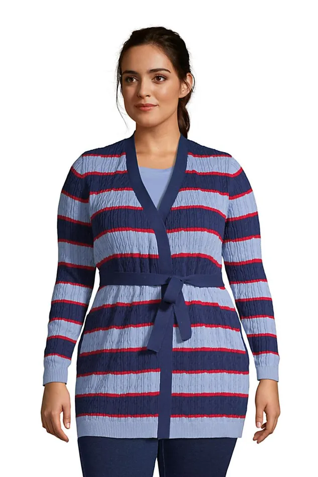 Lands039 End Sweaters Women Plus Size Fine Gauge Cotton Cable Tie Front Cardigan Sweaterstripe Cloudy Blue Multi Stripe Lands039 End Sweaters Women Plus Size Fine Gauge Cotton Cable Tie Front Cardigan Sweaterstripe Cloudy Blue Multi Stripe