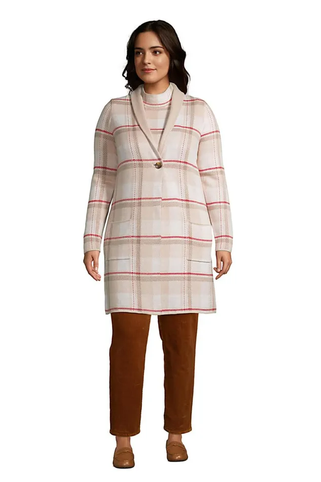 Lands039 End Sweaters Women Plus Size Lofty Coatigan 8211 Birdseye Jacquard Stone Beige Plaid Lands039 End Sweaters Women Plus Size Lofty Coatigan 8211 Birdseye Jacquard Stone Beige Plaid