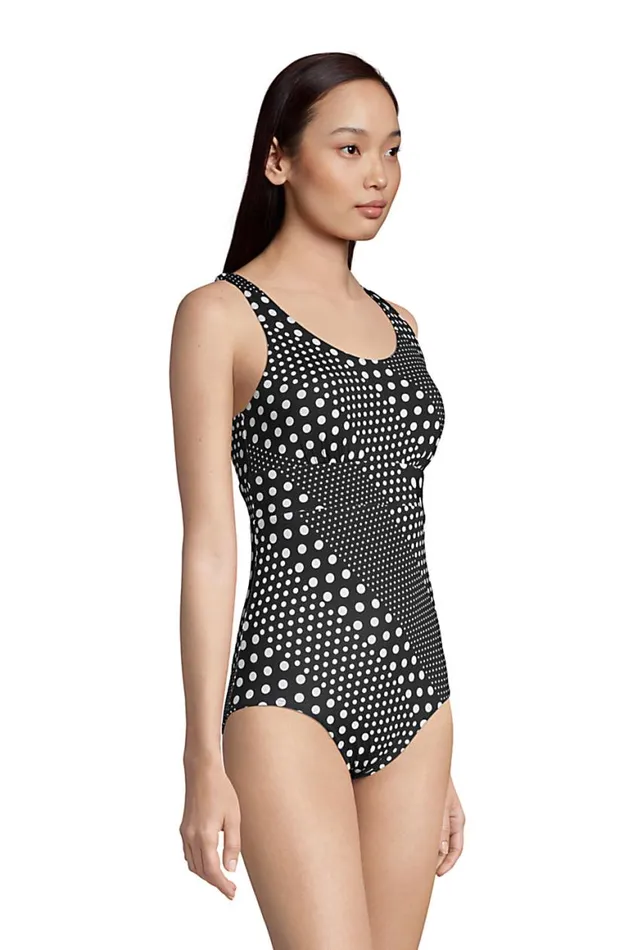 Lands039 End Swimsuits Women Chlorine Resistant Scoop Neck Reversible One Piece Swimsuit Black